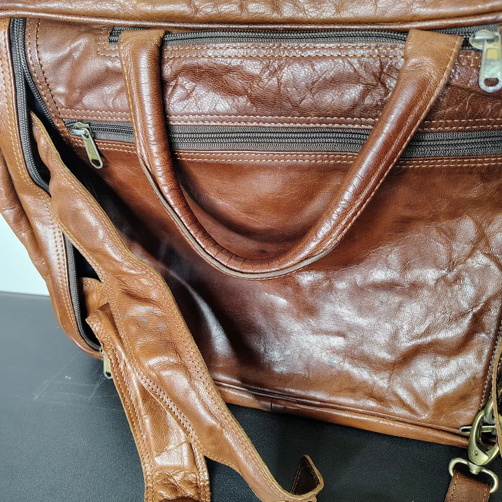 Johnny fly leather Convertible Backpack Messenger brown